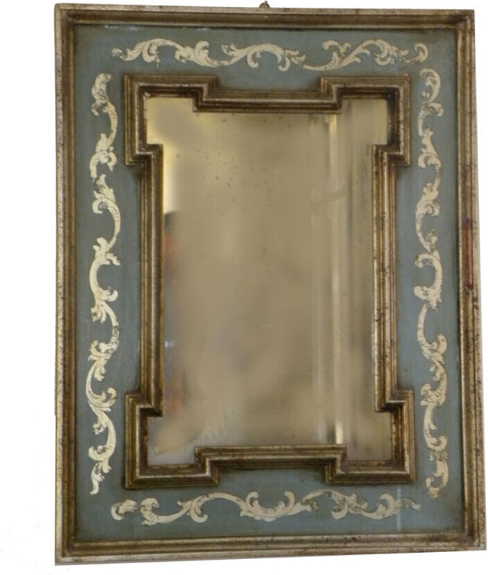 Specchiera antica con cornice dipinta e decori dorati